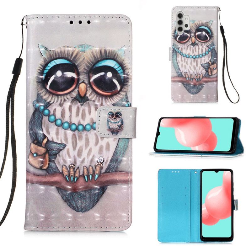 Etui Folio Samsung Galaxy A32 5G Panna Sowa Ze Stringami Etui Ochronne