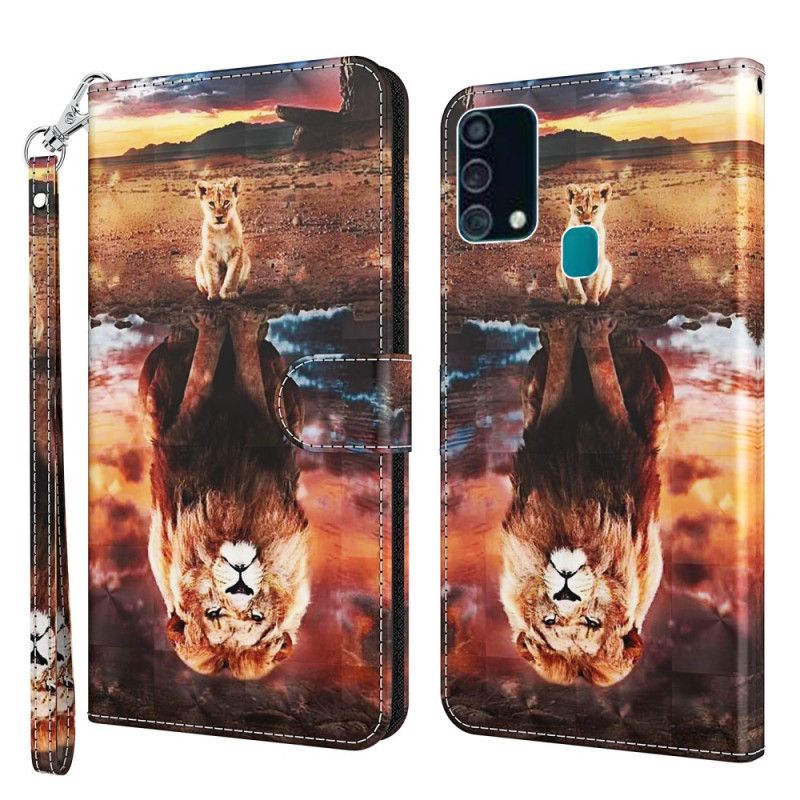 Etui Folio Samsung Galaxy A32 5G Punkt Świetlny Lew Z Paskiem Etui Ochronne