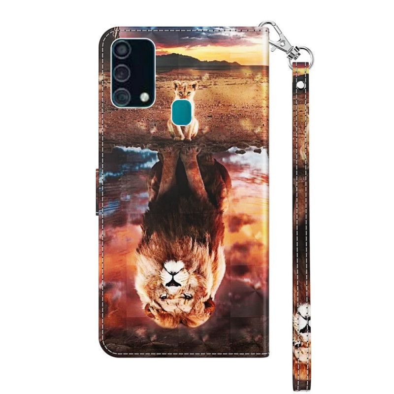 Etui Folio Samsung Galaxy A32 5G Punkt Świetlny Lew Z Paskiem Etui Ochronne