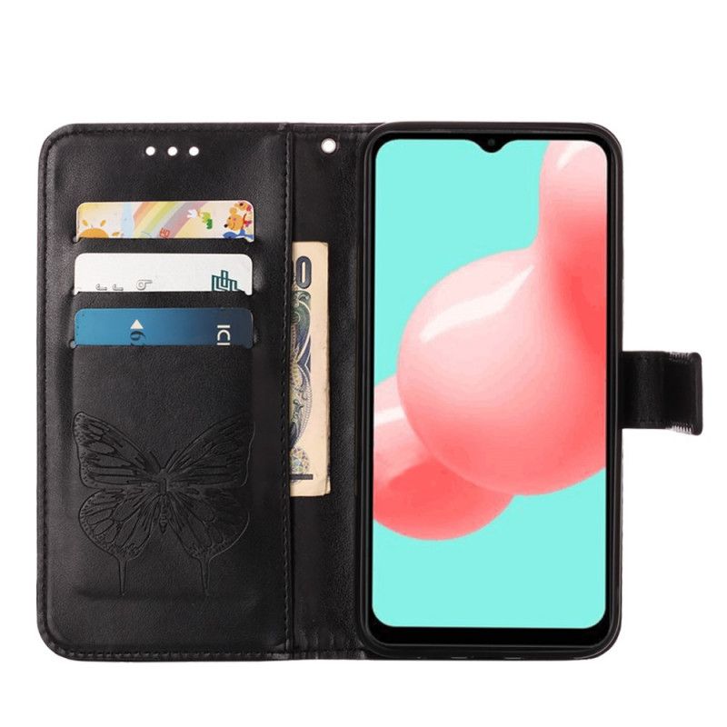 Etui Folio Samsung Galaxy A32 5G Szary Czarny Designerski Motylek Z Paskiem Etui Ochronne