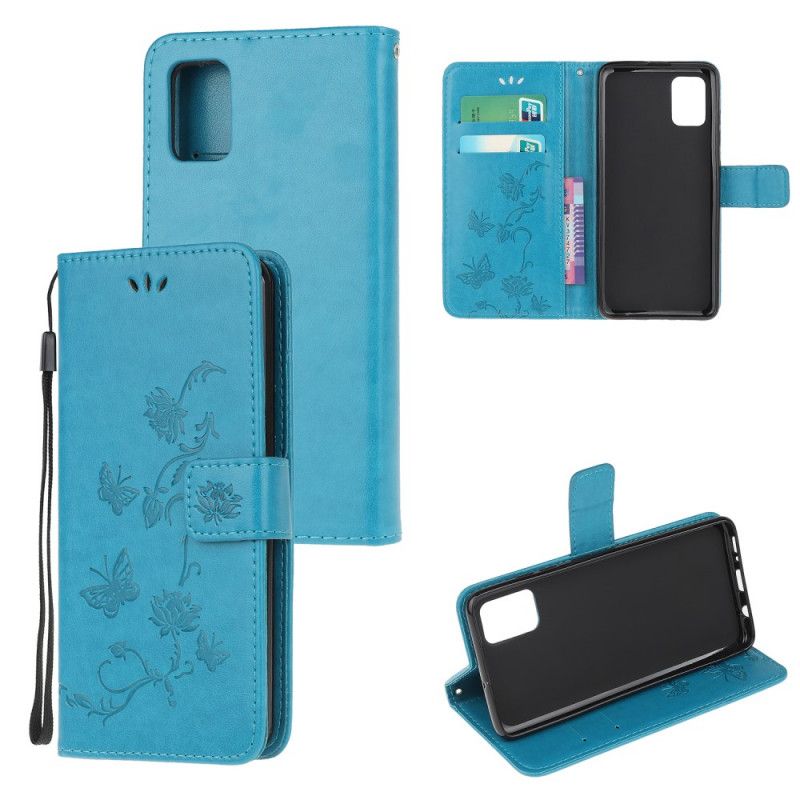 Etui Folio Samsung Galaxy A32 5G Szary Czarny Motyle I Kwiaty Stringów