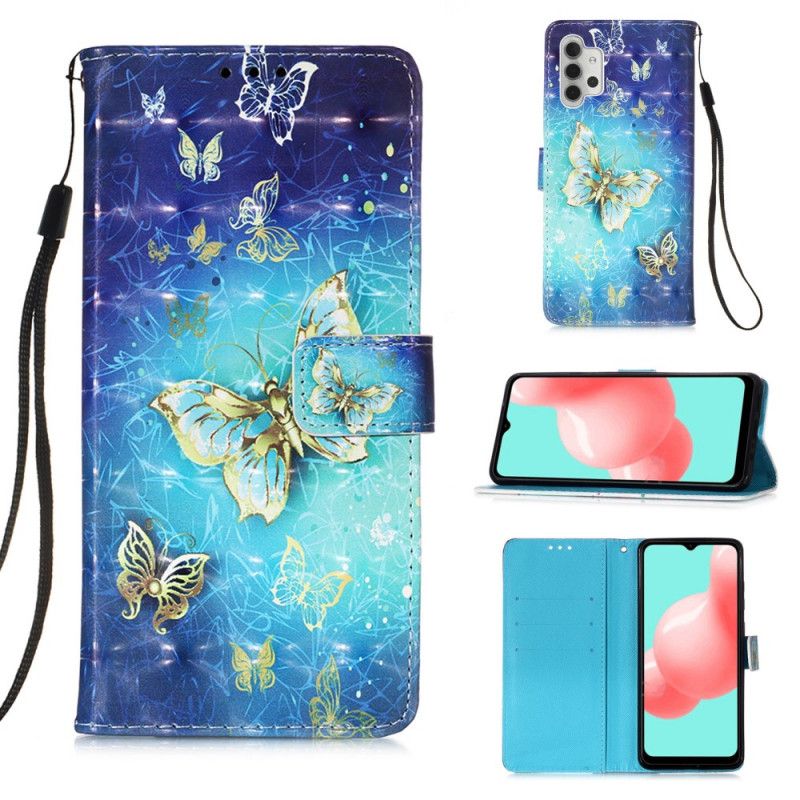 Etui Folio Samsung Galaxy A32 5G Złote Motyle Stringi