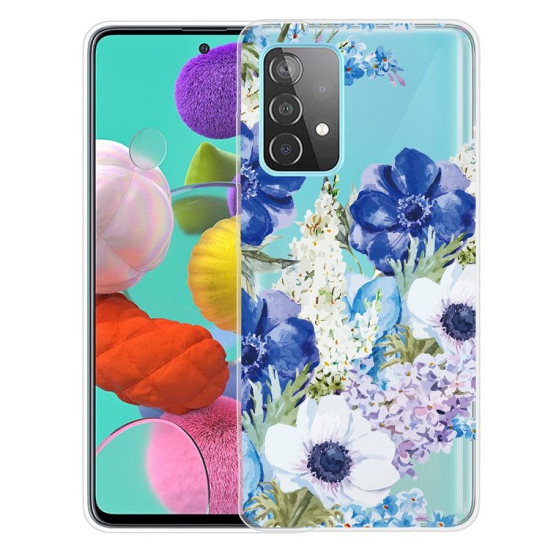 Etui Samsung Galaxy A32 5G Akwarelowe Niebieskie Kwiaty