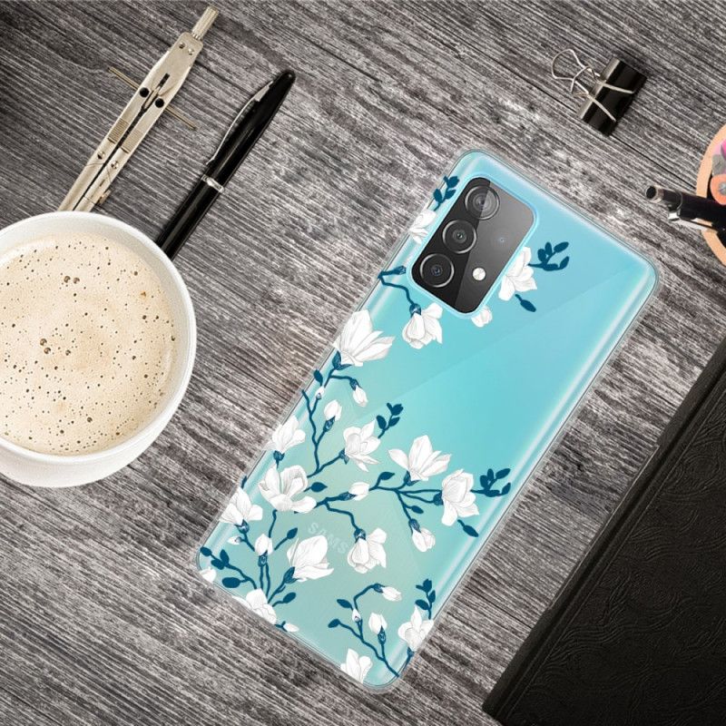 Etui Samsung Galaxy A32 5G Białe Kwiaty