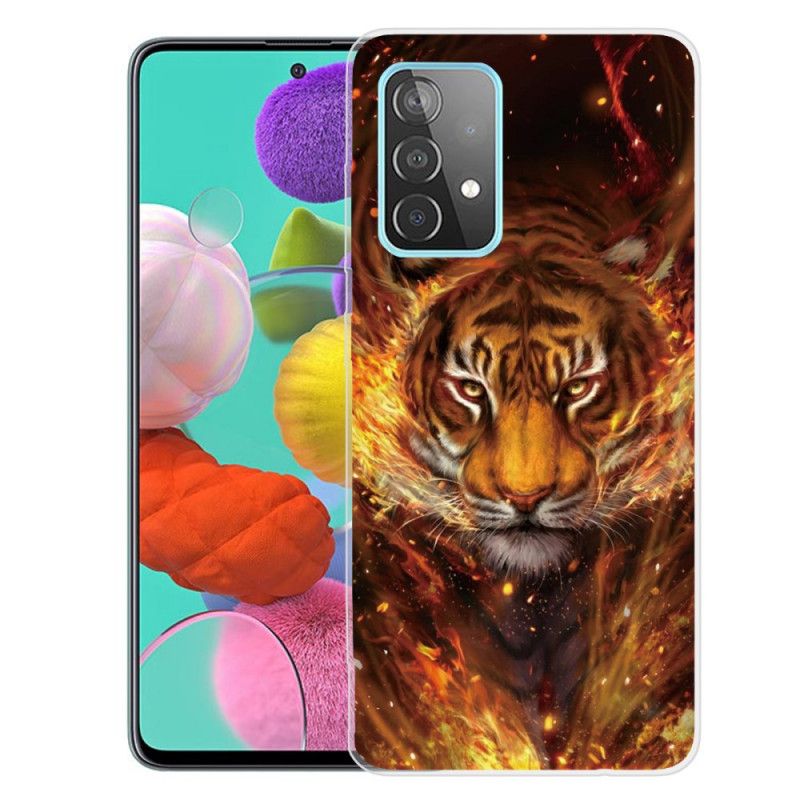 Etui Samsung Galaxy A32 5G Biały Czarny Elastyczny Tygrys