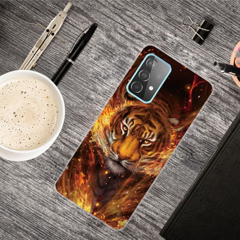 Etui Samsung Galaxy A32 5G Biały Czarny Elastyczny Tygrys