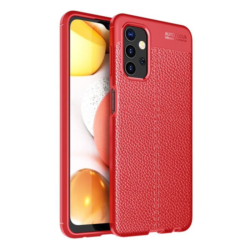 Etui Samsung Galaxy A32 5G Czerwony Czarny Efekt Skóry Z Podwójną Linią Liczi