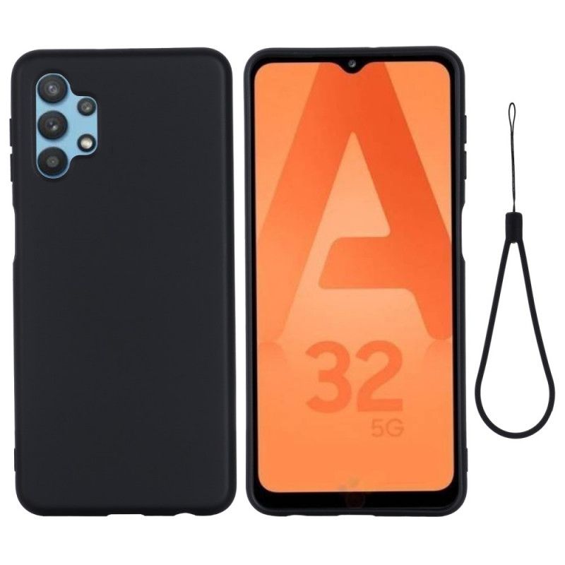 Etui Samsung Galaxy A32 5G Czerwony Czarny Płynny Silikon Z Paskiem