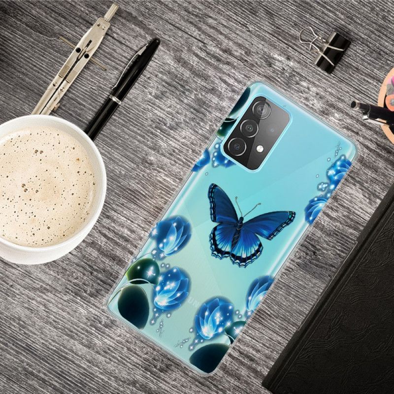 Etui Samsung Galaxy A32 5G Granatowy Ciemnoniebieski Luksusowy Motyl Etui Ochronne