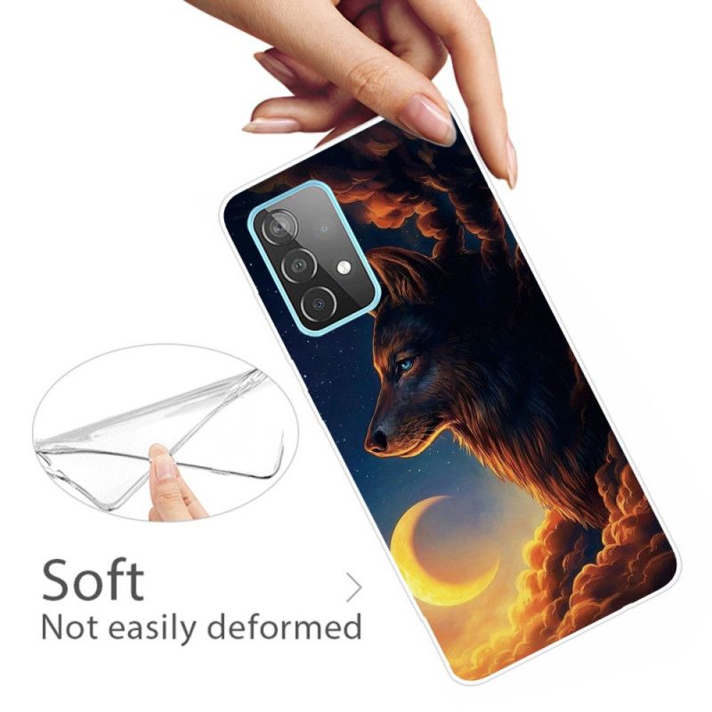 Etui Samsung Galaxy A32 5G Granatowy Czarny Elastyczny Wilk