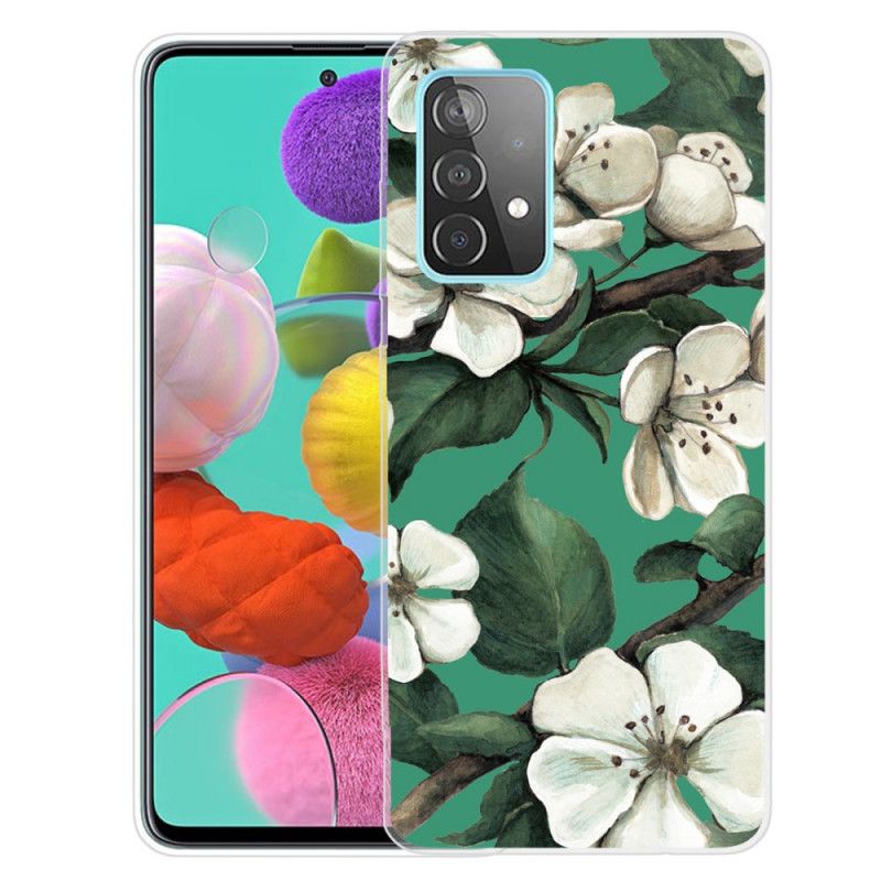 Etui Samsung Galaxy A32 5G Pomalowane Białe Kwiaty Etui Ochronne