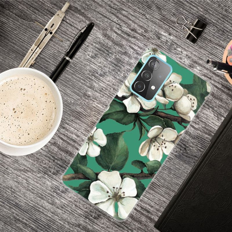 Etui Samsung Galaxy A32 5G Pomalowane Białe Kwiaty Etui Ochronne