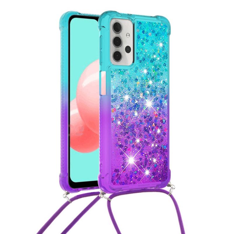 Etui Samsung Galaxy A32 5G Różowy Magenta Silikonowy Brokat I Sznurek Etui Ochronne