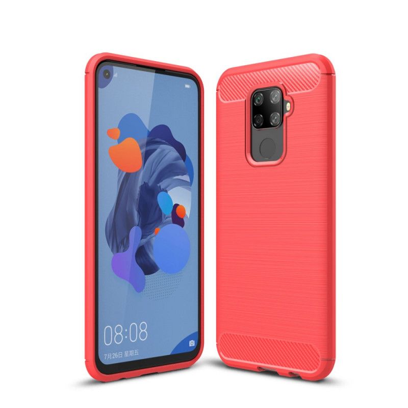 Etui Huawei Mate 30 Lite Czerwony Czarny Szczotkowane Włókno Węglowe Etui Ochronne