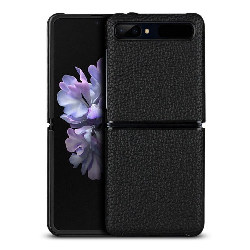 Etui Samsung Galaxy Z Flip Szary Czarny Prawdziwa Skóra Liczi Etui Ochronne