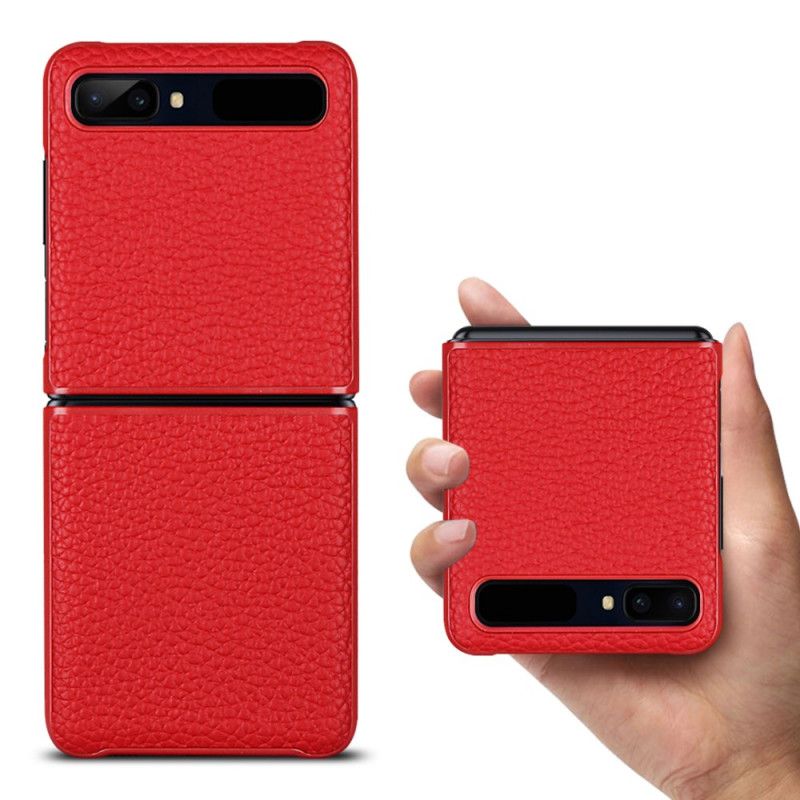 Etui Samsung Galaxy Z Flip Szary Czarny Prawdziwa Skóra Liczi Etui Ochronne