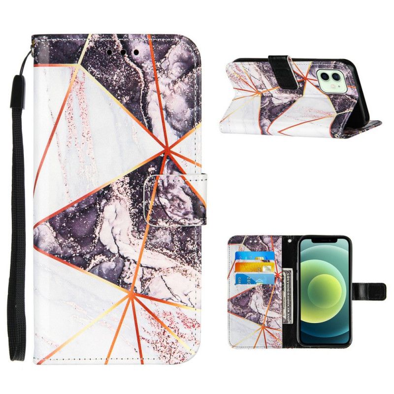 Etui Folio iPhone 12 / 12 Pro Granatowy Różowy Geometryczny Marmur Etui Ochronne