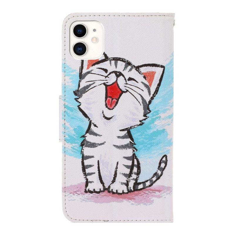 Etui Folio iPhone 12 / 12 Pro Kolorowy Kotek Ze Stringami