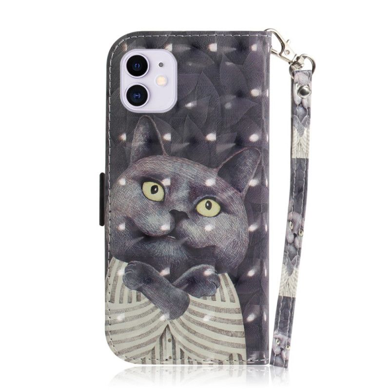 Etui Folio iPhone 12 / 12 Pro Szary Kot Ze Stringami Etui Ochronne