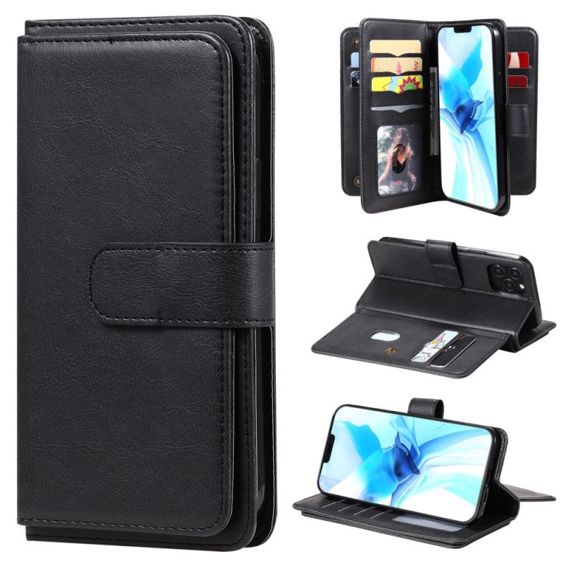 Etui Folio iPhone 12 / 12 Pro Zielony Czarny Wielofunkcyjne Etui Na 10 Kart Etui Ochronne