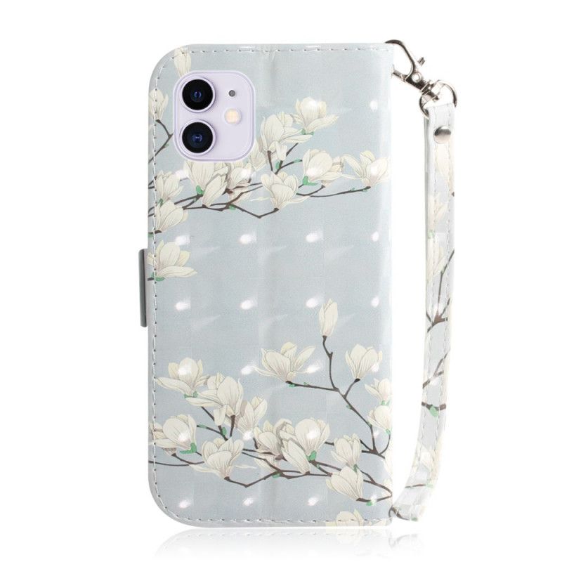 Etui Folio iPhone 12 / 12 Pro Zielony Szary Dzikie Kwiaty Ze Stringami