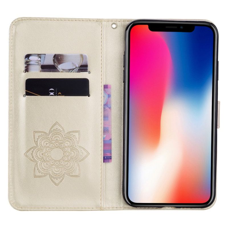 Etui Folio iPhone 12 / 12 Pro Złoto Magenta Mandala Sowa I Stringi Etui Ochronne