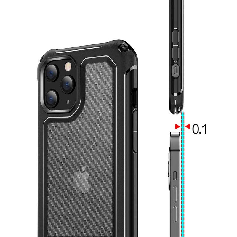 Etui iPhone 12 / 12 Pro Czerwony Czarny Przezroczysta Tekstura Włókna Węglowego