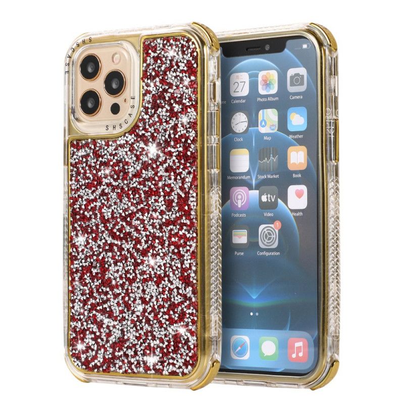 Etui iPhone 12 / 12 Pro Czerwony Szary Lśniący Blask