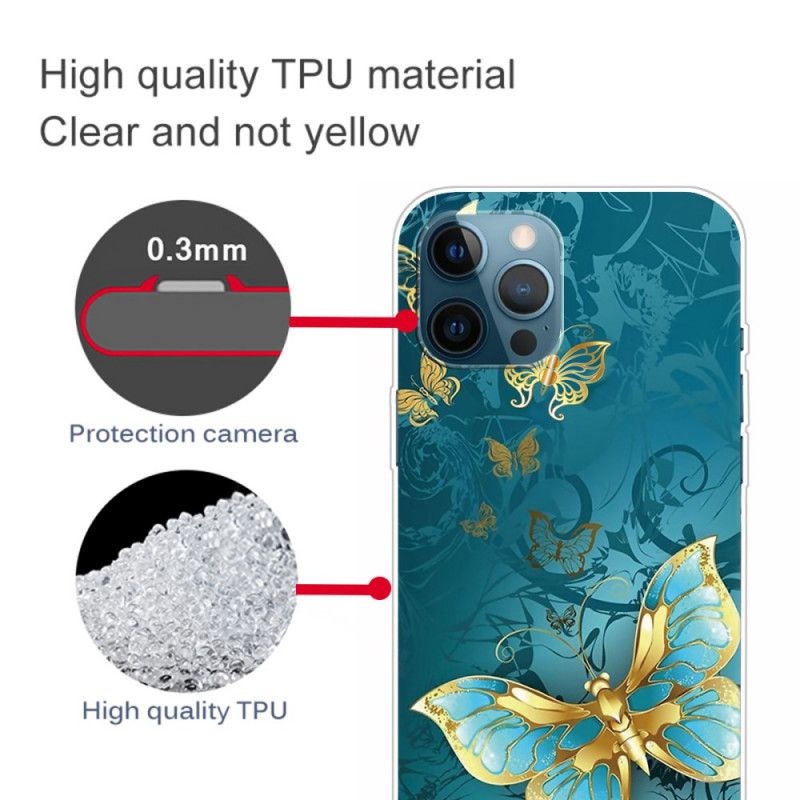 Etui iPhone 12 / 12 Pro Granatowy Czarny Elastyczne Motyle Etui Ochronne