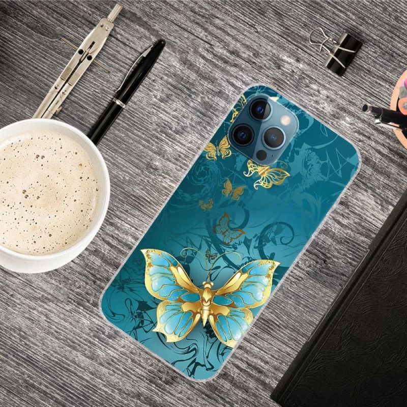 Etui iPhone 12 / 12 Pro Granatowy Czarny Elastyczne Motyle Etui Ochronne