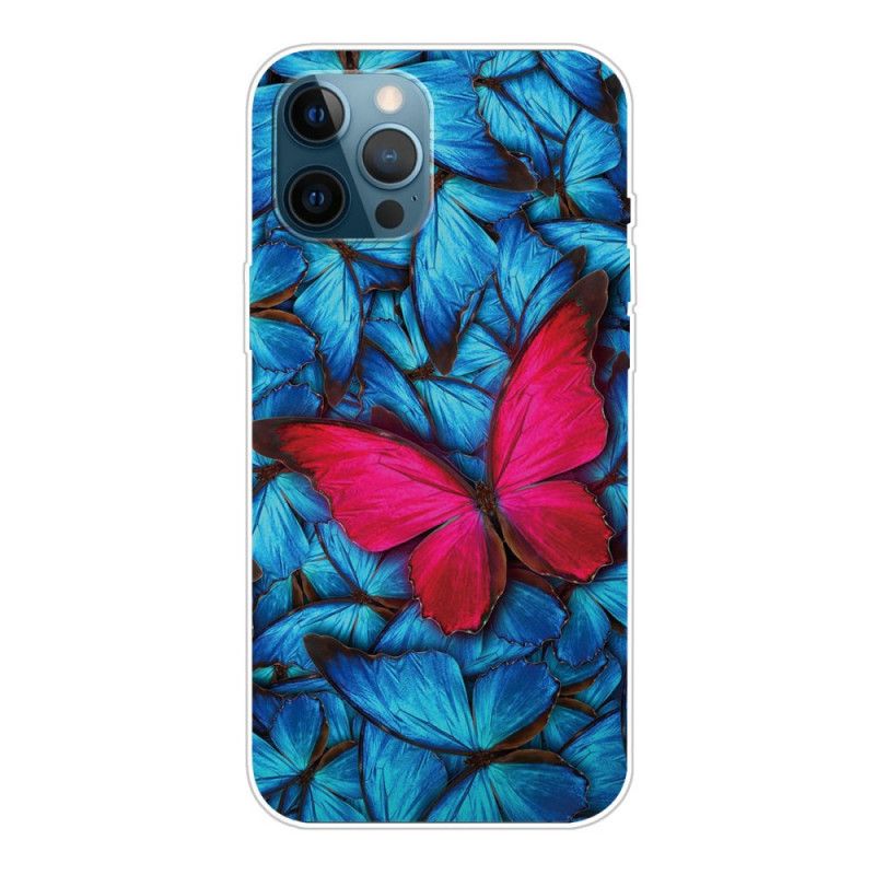 Etui iPhone 12 / 12 Pro Granatowy Czarny Elastyczne Motyle Etui Ochronne