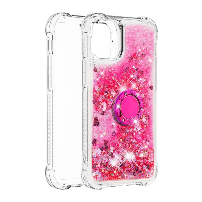 Etui iPhone 12 / 12 Pro Magenta Biały Cekiny Z Pierścieniem Podtrzymującym