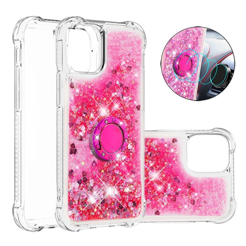 Etui iPhone 12 / 12 Pro Magenta Biały Cekiny Z Pierścieniem Podtrzymującym