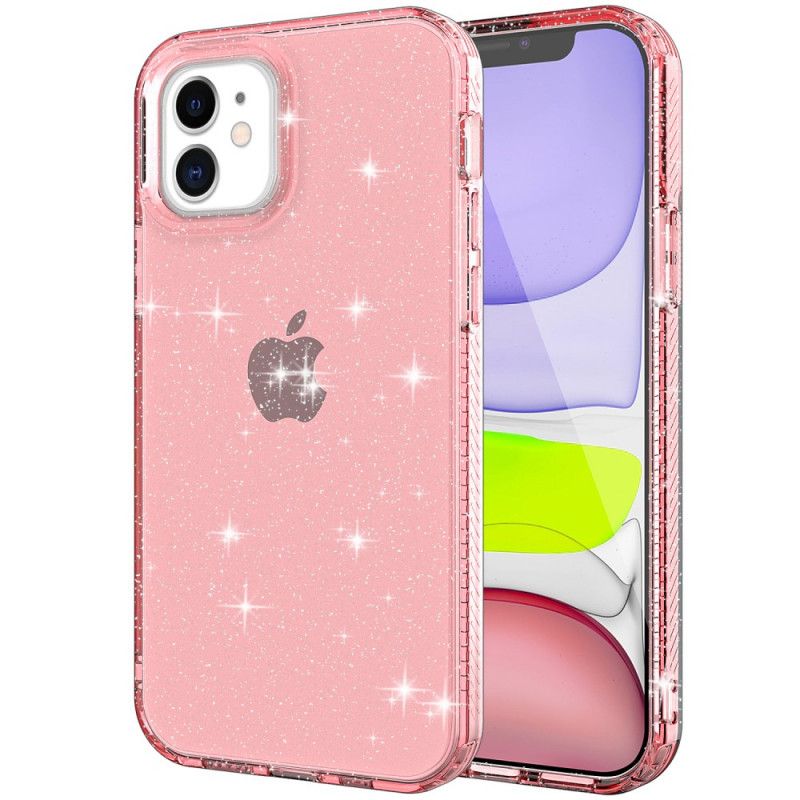 Etui iPhone 12 / 12 Pro Różowy Czarny Wzmocniony Brokatem Przezroczystym Etui Ochronne