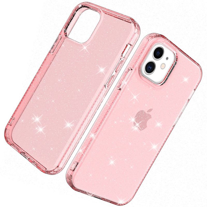 Etui iPhone 12 / 12 Pro Różowy Czarny Wzmocniony Brokatem Przezroczystym Etui Ochronne