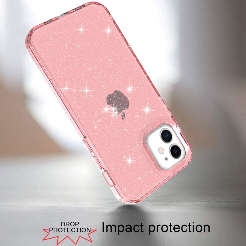 Etui iPhone 12 / 12 Pro Różowy Czarny Wzmocniony Brokatem Przezroczystym Etui Ochronne