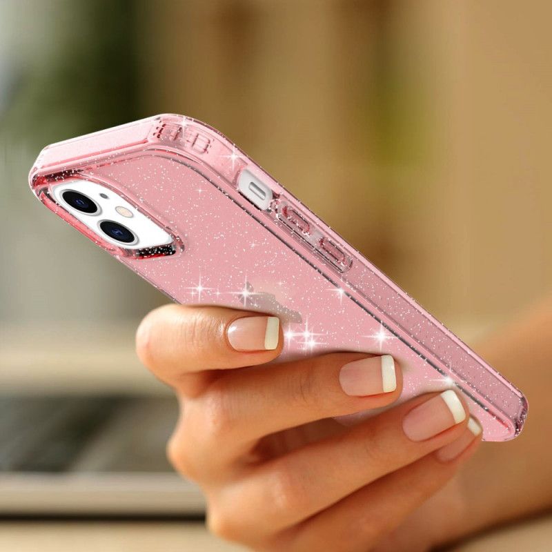 Etui iPhone 12 / 12 Pro Różowy Czarny Wzmocniony Brokatem Przezroczystym Etui Ochronne