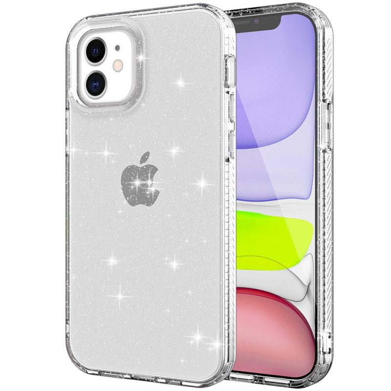 Etui iPhone 12 / 12 Pro Różowy Czarny Wzmocniony Brokatem Przezroczystym Etui Ochronne