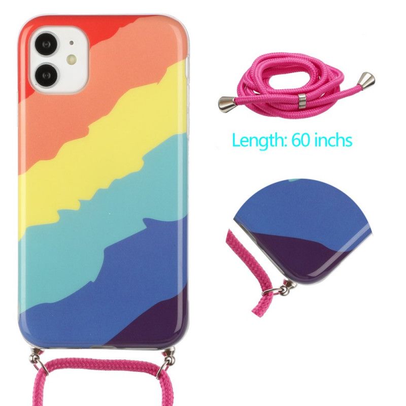 Etui iPhone 12 / 12 Pro Żółty Czerwony Ze Sznurkiem Tęczowym