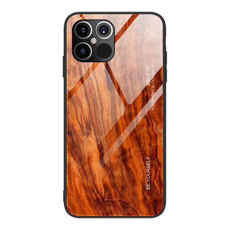 Etui iPhone 12 / 12 Pro Szary Czarny Szkło Hartowane W Designie Z Drewna