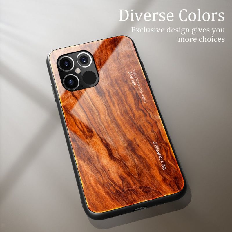 Etui iPhone 12 / 12 Pro Szary Czarny Szkło Hartowane W Designie Z Drewna