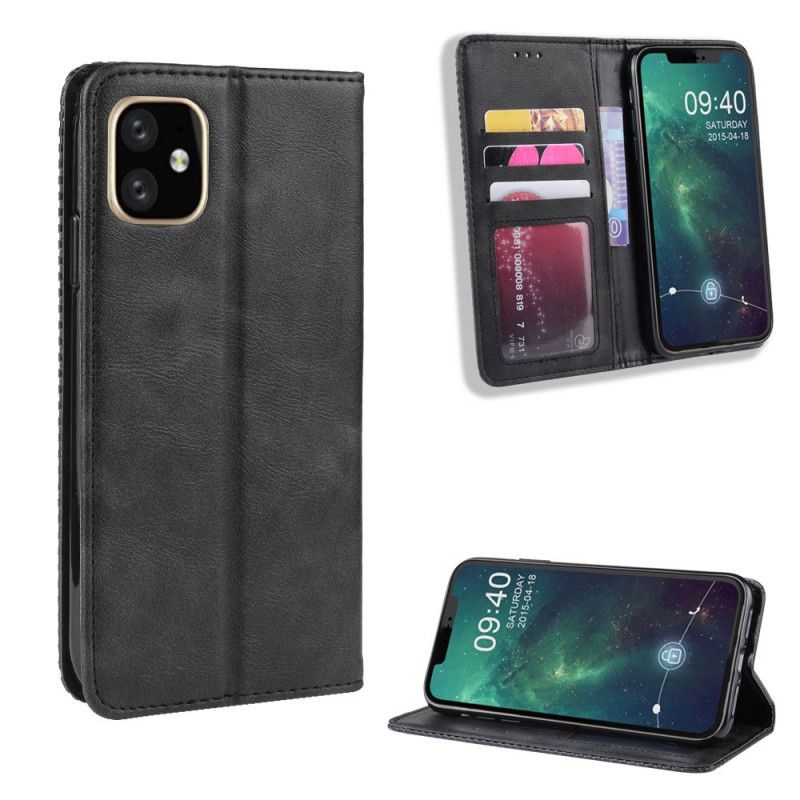 Flip Kotelot iPhone 12 / 12 Pro Czerwony Czarny Stylizowany Efekt Skóry W Stylu Vintage Etui Ochronne