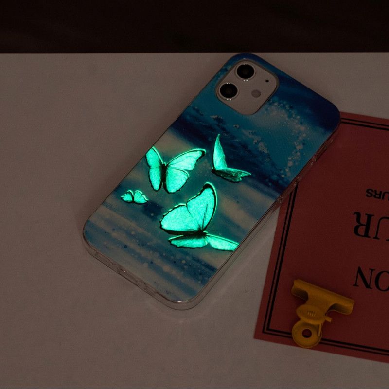 Futerały iPhone 12 / 12 Pro Jasnoniebieski Ciemnoniebieski Fluorescencyjna Seria Motylkowa