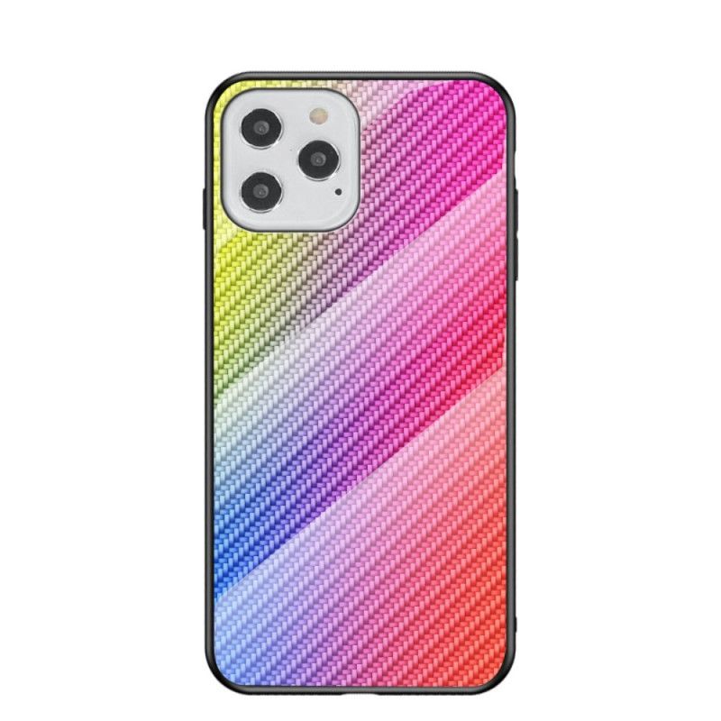 Futerały iPhone 12 / 12 Pro Magenta Czarny Etui na Telefon Szkło Hartowane Z Włókna Węglowego