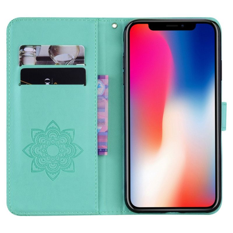 Skórzany Futerał iPhone 12 / 12 Pro Magenta Szary Etui na Telefon Mandala I Urok Sowy