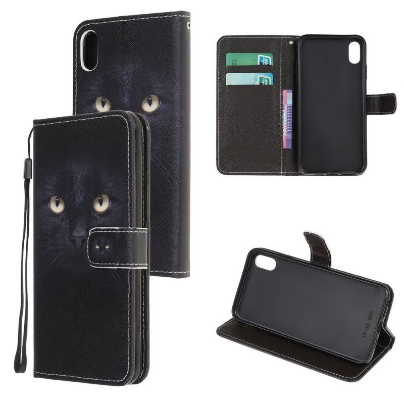 Etui Folio iPhone XR Czarne Oczy Kota Ze Stringami Etui Ochronne