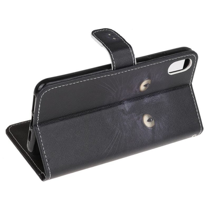 Etui Folio iPhone XR Czarne Oczy Kota Ze Stringami Etui Ochronne