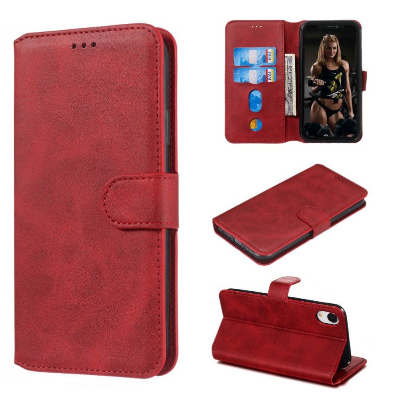 Etui Folio iPhone XR Czerwony Czarny Efekt Skóry Matowej Retro