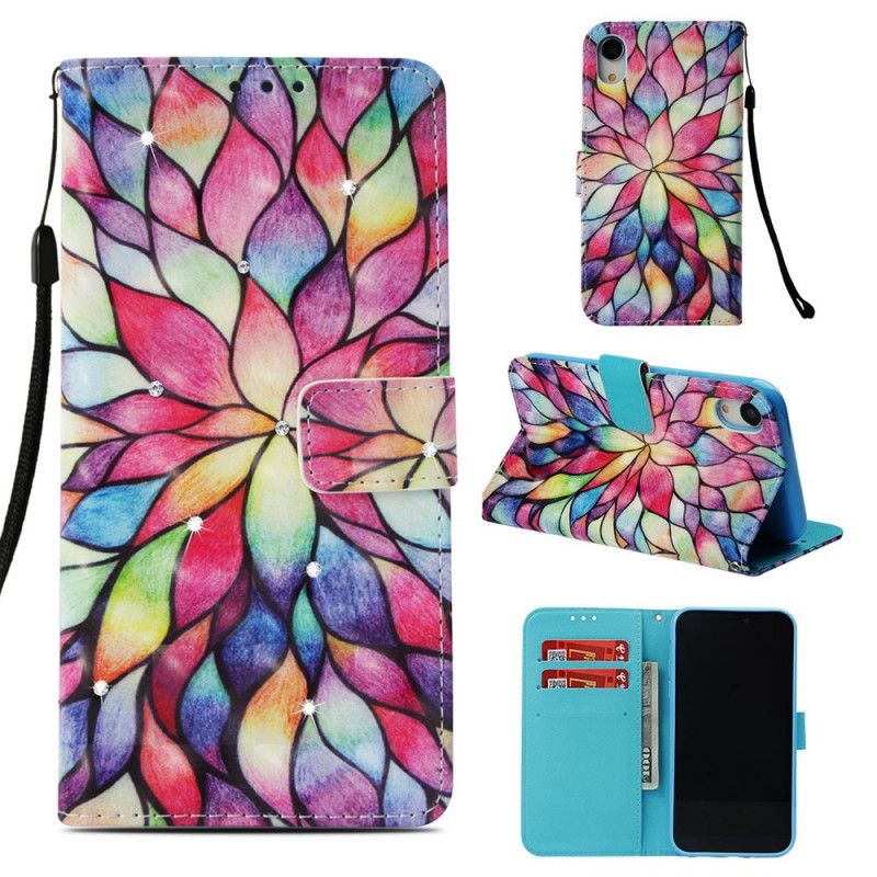 Etui Folio iPhone XR Kolorowy Kwiat Z Diamentami Etui Ochronne