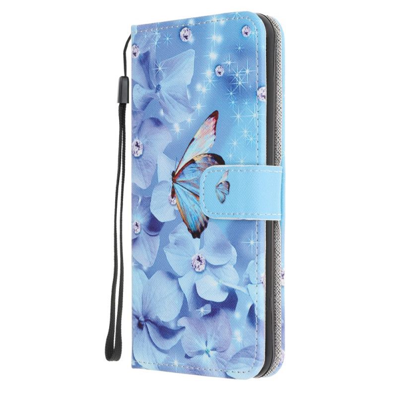 Etui Folio iPhone XR Stringi Z Diamentowymi Motylkami